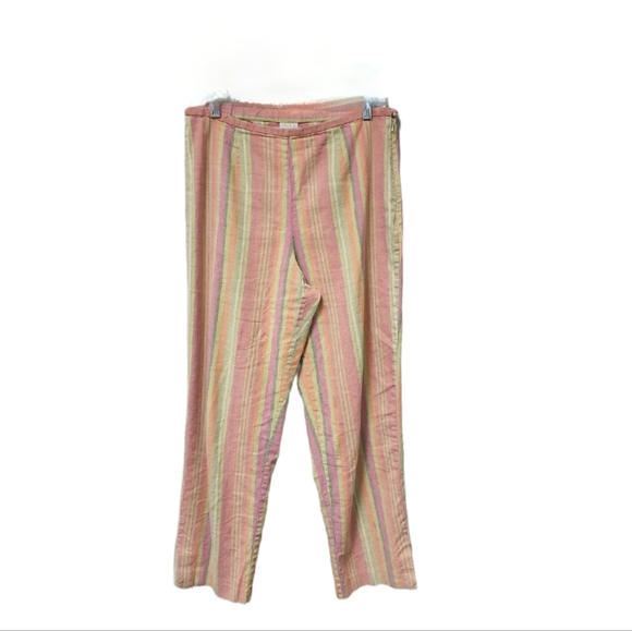 Sigrid Olsen Sport Ankle Crop Linen Women's Striped Pants Size 12 - Picture 2 of 7